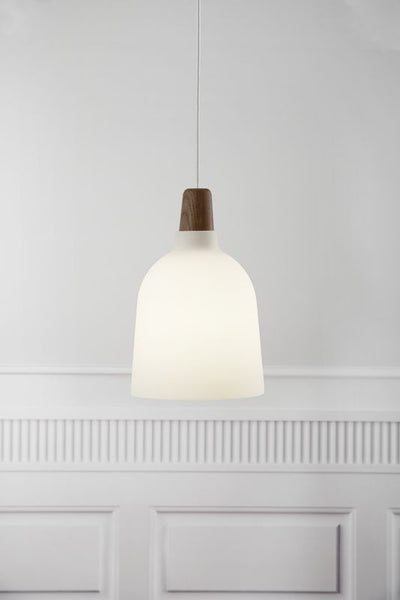 Destiny White Frosted Glass and Oiled Walnut Pendant Light (2 Sizes)